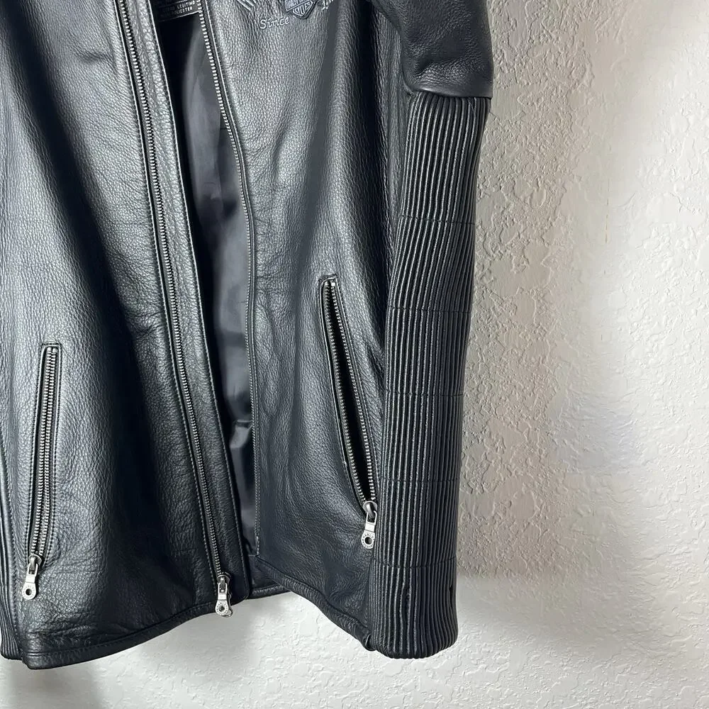 Harley Davidson Men's black leather jacket Embroidered logo front & back Size M
